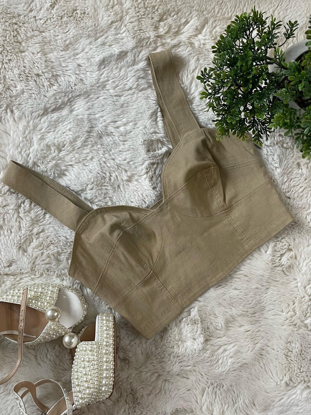 A.L.C. Linen Blend Bustier Crop Top Tan Beige Corset Italian Fabric Size 2